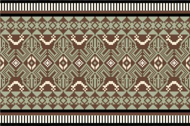 Bir Earthy Tone ve Retro Style Floral. El yapımı dokuma motifleri olan etnik kökenli, pürüzsüz pikseller. Halk tarzı tekstil baskıları, dijital kumaşlar ve kültürel tasarım projeleri için mükemmel.