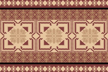 Bir Earthy Tone ve Retro Style Floral. El yapımı dokuma motifleri olan etnik kökenli, pürüzsüz pikseller. Halk tarzı tekstil baskıları, dijital kumaşlar ve kültürel tasarım projeleri için mükemmel.