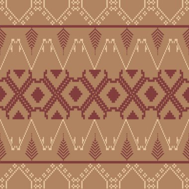 Bir Earthy Tone ve Retro Style Floral. El yapımı dokuma motifleri olan etnik kökenli, pürüzsüz pikseller. Halk tarzı tekstil baskıları, dijital kumaşlar ve kültürel tasarım projeleri için mükemmel.