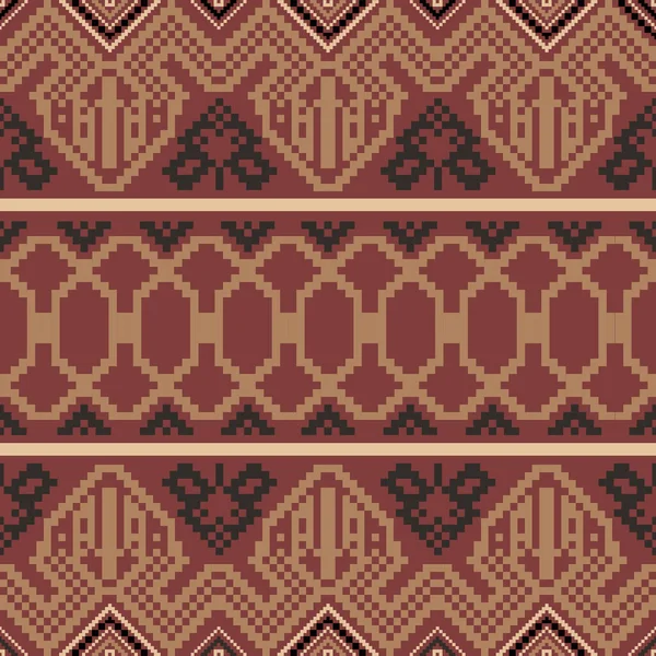 Topraksı Tone ve Retro Style Floral. El yapımı dokuma motifleri olan etnik kökenli, pürüzsüz pikseller. Halk tarzı tekstil baskıları, dijital kumaşlar ve kültürel tasarım projeleri için mükemmel.