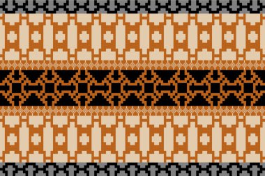 Siyah-Terracotta Tone ve Retro Style, Etnik esinlenilmiş, el yapımı dokuma motifleri olan pürüzsüz pikseller. Halk tarzı tekstil baskıları, dijital kumaşlar ve kültürel tasarım projeleri için mükemmel..