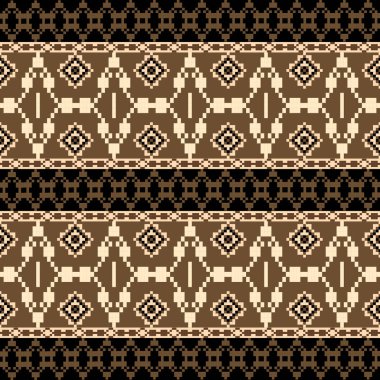 Bir Earthy Tone ve Retro-Style Çiçek, Etnik-İlham Veren Dikensiz Pikselli Örme Motifli. Halk tarzı tekstil baskıları ve dijital kumaşlar için mükemmel.