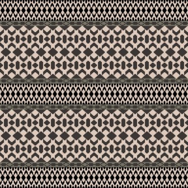 Koyu Kahverengi Ton ve Retro-Tarz Çiçek, Etnik-İlham Veren Dikensiz Piksel Örgü El yapımı Örgü Motifleri. Halk tarzı tekstil baskıları ve dijital kumaşlar için mükemmel.