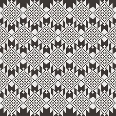 Koyu Kahverengi Ton ve Retro-Tarz Çiçek, Etnik-İlham Veren Dikensiz Piksel Örgü El yapımı Örgü Motifleri. Halk tarzı tekstil baskıları ve dijital kumaşlar için mükemmel.