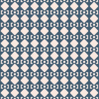 Bir Deep Blue Tone ve Retro-Style Çiçek, Etnik-İlham Veren Dikensiz Piksel Desenli El yapımı Dokuma Motifleri. Halk tarzı tekstil baskıları ve dijital kumaşlar için mükemmel.