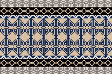 Bir Earthy Tone ve Retro Style, el yapımı dokuma motifleri olan etnik kökenli dikişsiz piksel deseni. Halk tarzı tekstil baskıları, dijital kumaşlar ve kültürel tasarım projeleri için mükemmel.