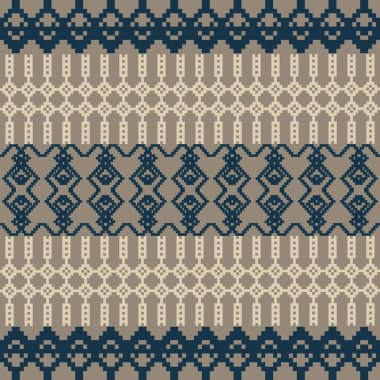 Bir Earthy Tone ve Retro Style, el yapımı dokuma motifleri olan etnik kökenli dikişsiz piksel deseni. Halk tarzı tekstil baskıları, dijital kumaşlar ve kültürel tasarım projeleri için mükemmel..