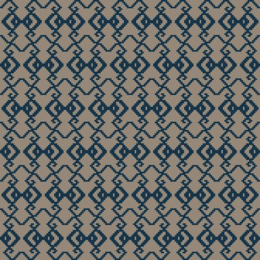 Bir Earthy Tone ve Retro Style, el yapımı dokuma motifleri olan etnik kökenli dikişsiz piksel deseni. Halk tarzı tekstil baskıları, dijital kumaşlar ve kültürel tasarım projeleri için mükemmel..