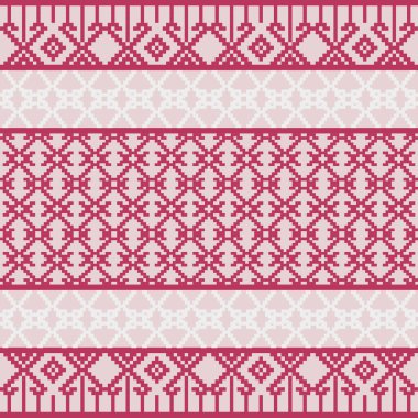 Kırmızı-Terracotta Tone ve Retro-Style, Etnik-İlham Verici Pikselsiz Örgü Motifleri. Halk tarzı tekstil baskıları, dijital kumaşlar ve kültürel tasarım projeleri için mükemmel..