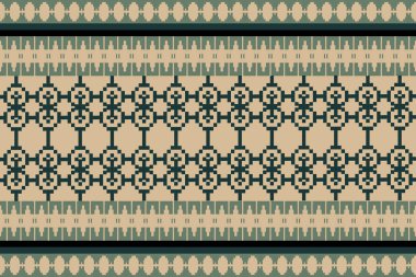 Derin, Toprak Ton ve Retro Style. Bu Etnik-esinlenilmiş pürüzsüz piksel desen el yapımı dokuma motifleri içeriyor. Halk tarzı tekstil baskıları ve dijital kumaşlar için mükemmel.