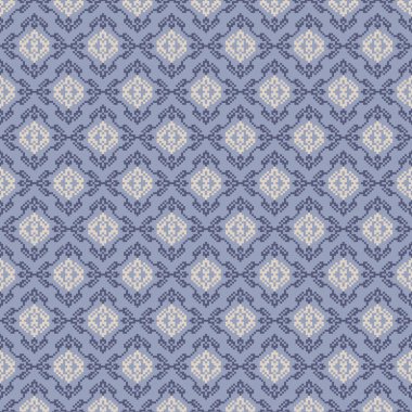 Yumuşak, Mavi Ton ve Retro Style. Bu Etnik-esinlenilmiş pürüzsüz piksel desen el yapımı dokuma motifleri içeriyor. Halk tarzı tekstil baskıları ve dijital kumaşlar için mükemmel.