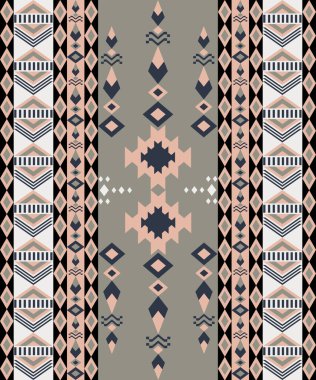 Etnik ve Halk Sanat Motiflerinden esinlenilmiş kabile geometrik kusursuz desen. Tekrarlayan geometrik şekiller, sembolik formlar ve canlı renk paletleri içeren bu tasarım, kültür, ritim ve zamansız gelenek duygusunu taşır..