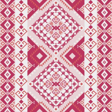 Etnik ve Halk Sanat Motiflerinden esinlenilmiş kabile geometrik kusursuz desen. Tekrarlayan geometrik şekiller, sembolik biçimler ve canlı renk paletleri ile bu tasarım kültür, ritim ve zamansız gelenek duygusunu taşır. Tekstil için mükemmel