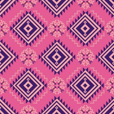 Etnik ve Halk Sanat Motiflerinden esinlenilmiş kabile geometrik kusursuz desen. Tekrarlayan geometrik şekiller, sembolik biçimler ve canlı renk paletleri ile bu tasarım kültür, ritim ve zamansız gelenek duygusunu taşır. Tekstil için mükemmel