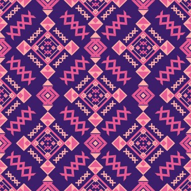 Etnik ve Halk Sanat Motiflerinden esinlenilmiş kabile geometrik kusursuz desen. Tekrarlayan geometrik şekiller, sembolik biçimler ve canlı renk paletleri ile bu tasarım kültür, ritim ve zamansız gelenek duygusunu taşır. Tekstil için mükemmel