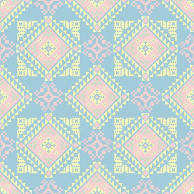 Etnik ve Halk Sanat Motiflerinden esinlenilmiş kabile geometrik kusursuz desen. Tekrarlayan geometrik şekiller, sembolik biçimler ve canlı renk paletleri ile bu tasarım kültür, ritim ve zamansız gelenek duygusunu taşır. Tekstil için mükemmel