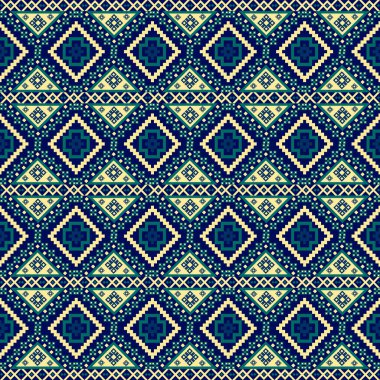 Etnik ve Halk Sanat Motiflerinden esinlenilmiş kabile geometrik kusursuz desen. Tekrarlayan geometrik şekiller, sembolik biçimler ve canlı renk paletleri ile bu tasarım kültür, ritim ve zamansız gelenek duygusunu taşır. Tekstil için mükemmel