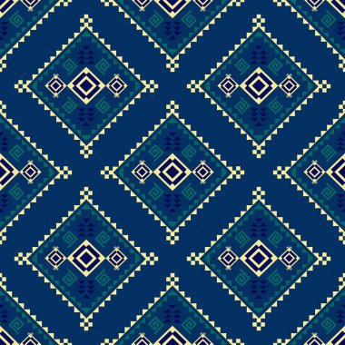 Etnik ve Halk Sanat Motiflerinden esinlenilmiş kabile geometrik kusursuz desen. Tekrarlayan geometrik şekiller, sembolik biçimler ve canlı renk paletleri ile bu tasarım kültür, ritim ve zamansız gelenek duygusunu taşır. Tekstil için mükemmel