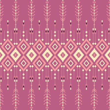 Etnik ve Halk Sanat Motiflerinden esinlenilmiş kabile geometrik kusursuz desen. Tekrarlayan geometrik şekiller, sembolik biçimler ve canlı renk paletleri ile bu tasarım kültür, ritim ve zamansız gelenek duygusunu taşır. Tekstil için mükemmel