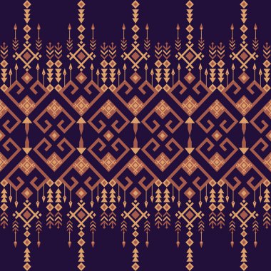 Etnik ve Halk Sanat Motiflerinden esinlenilmiş kabile geometrik kusursuz desen. Tekrarlayan geometrik şekiller, sembolik biçimler ve canlı renk paletleri ile bu tasarım kültür, ritim ve zamansız gelenek duygusunu taşır. Tekstil için mükemmel