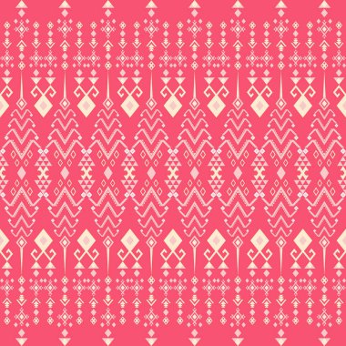 Etnik ve Halk Sanat Motiflerinden esinlenilmiş kabile geometrik kusursuz desen. Tekrarlayan geometrik şekiller, sembolik biçimler ve canlı renk paletleri ile bu tasarım kültür, ritim ve zamansız gelenek duygusunu taşır. Tekstil için mükemmel