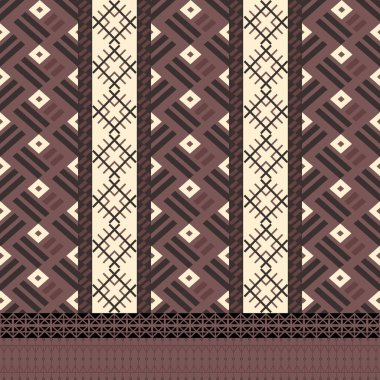 Bu etnik desensiz koleksiyonda geleneksel tekstil tasarımlarından esinlenen kabile geometrik motifleri sergiliyorlar. Simetrik şekiller, çizgiler, elmaslar ve mor süslemeli elementler, tekstil tasarımı ve kumaş baskısı için mükemmel.