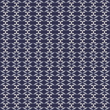 İndigo tonlarında çiçek esinlenilmiş küçük yinelenen motifleri olan zarif geometrik desen. Kumaş baskıları, ambalaj kağıdı, kırtasiye malzemesi, duvar kağıdı ve yüzey tasarımı koleksiyonları için ideal.
