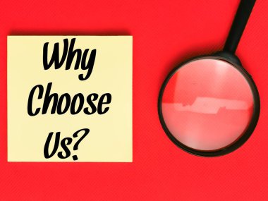 Rekabetin değerlendirilmesi, iş sorusu Neden Bizi Seçiyorsun? Yapışkan notta.