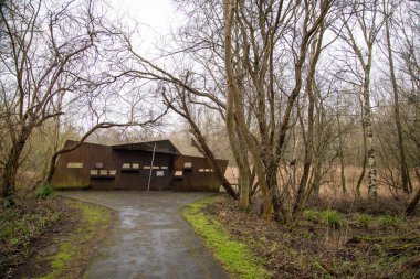Londra, Enfield 'deki Barut Parkı' nda doğal yeşil alanı, koruma ve doğa yürüyüşünü aydınlatan huzurlu bir yürüyüş yolu..