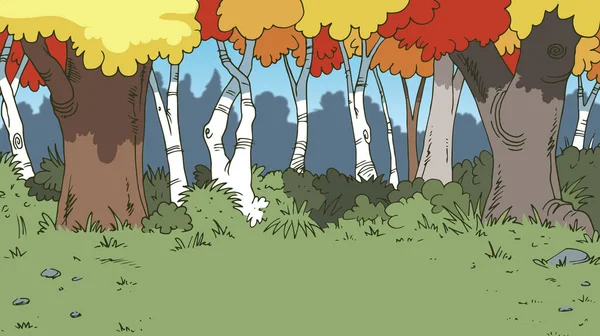 秋天树叶中树木的背景 卡通片 — 图库照片
