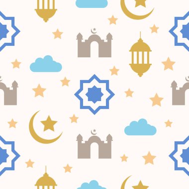 Cami, yıldızlar, ay ve lambayla kusursuz bir düzen. 