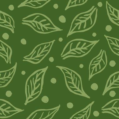 İnce Yeşil Yapraklar ve Noktalar Deseni
