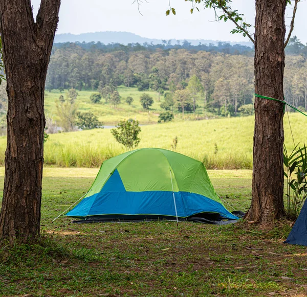 Tendas Área Acampamento Manhã Cedo Belo Lugar Natural — Fotografia de Stock