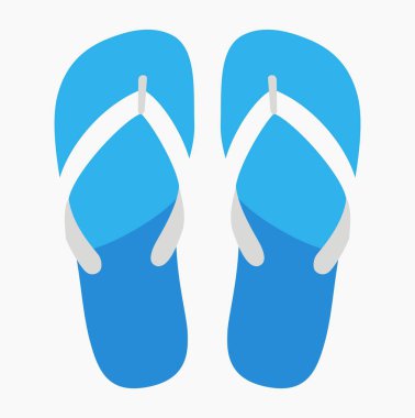 Mavi tanga sandalet ya da parmak arası terliklerin temiz ve minimalist düz bir çizimi. Bu temel yaz ayakkabıları plaj tatili promosyonları, seyahat acentası reklamları, havuz partisi davetiyeleri ve sezonluk ayakkabı markaları için mükemmeldir..