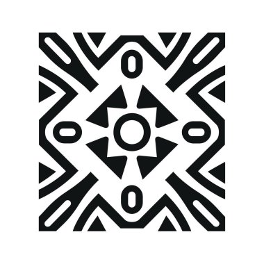 Geometrik tasarım, dört oval element ve beyaz arkaplanda zig-zag desenleri ile çevrili üçgen ışınlı merkezi bir güneş patlaması şekline sahiptir..