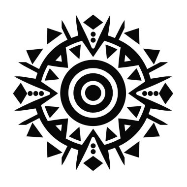 Geometrik tasarım merkezindeki merkezde, güneş benzeri bir düzende elmas ve üçgen şekilleriyle çevrili eşmerkezli daireler içerir..