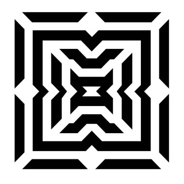Siyah ve beyaz geometrik kare tasarımı. Şablon, arka planda kullanılabilecek soyut bir sanat eseri..