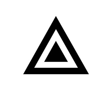 Bu, beyaz arka plana karşı basit bir geometrik şekil. Siyah beyaz iç içe geçmiş üçgenler güçlü bir görsel şablon oluşturuyor..