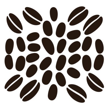 Koyu kahverengi kahve çekirdekleri beyaz zemin boyunca dağılır ve düzenleriyle kare şeklinde şekillenir..