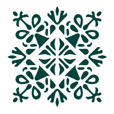 Soyut, koyu yeşil bir çiçek tasarımı beyaz bir arkaplan üzerine kuruludur..