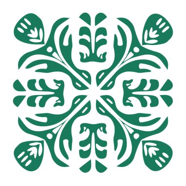 Koyu yeşil botanik ve yaprak şekilli soyut bir desen görüntülenir.