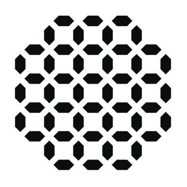 Siyahla çizilmiş çoklu geometrik şekiller tekrarlanan bir şablona göre sıralanır.