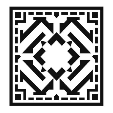 Merkeze doğru yönelen yönlü oklu soyut geometrik tasarım kare kenarlık içinde düzenlenmiştir..