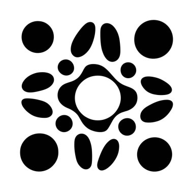 Soyut siyah beyaz tasarım. Siyah geometrik şekillerle çevrili beyaz daire merkezi..