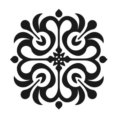 Beyaz arkaplanda çiçeklerle süslenmiş siyah madalyon tasarımı