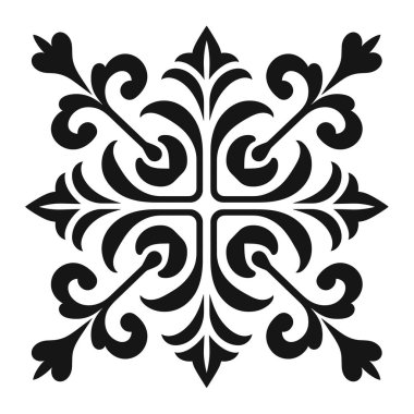 Siyah ve beyaz, simetrik dekoratif sanatta çiçek desenli tasarım