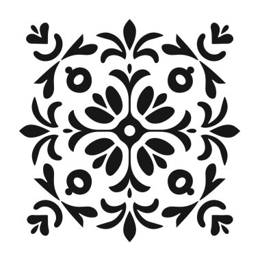 Yaprak detaylarıyla siyah-beyaz simetrik çiçek süsü