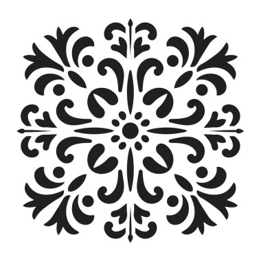 Beyaz kare arkaplanda siyah süslemeli çiçek tasarımı