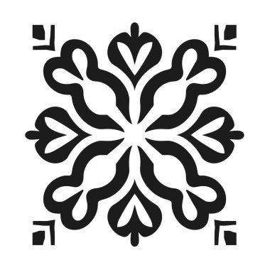 Siyah ve beyaz çiçek desenli kare tasarım çizimi