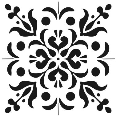 Beyaz arkaplanda siyah-beyaz çiçek desenli kare tasarımı